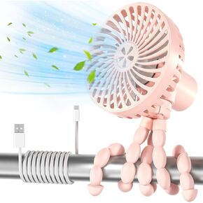 RUN HELIX Stroller Fan 3000mAh Battery Operated Fan with 3 Speed can Work 4-12 Hours,Personal Portable Fan with Flexible Tripod Clip on Student Bed Desk Bike Crib Traveling-Car Seat Fan White