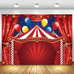 Qian Red Circus Carnival Backdrop Curtain Stars Photo Background Newborn Baby Shower Banner Supplies for Children Big Top Circus Themed Birthday Party Photography 5x3ft in Kuwait