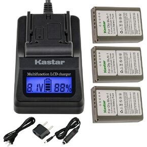 Kastar 3Pack Battery and LCD Fast Charger with USB Output Compatible with Olympus BLN-1 BLN1 Battery, Olympus BCN-1 BCN1 Charger, Olympus M-D E-M1, OM-D E-M5, OM-D E-M5 Mark II, PEN E-P5, PEN-F Camera