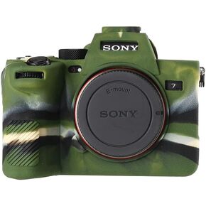 Camera Case for Sony A74 A7M4 A7IV- Protective Silicone DSLR Skin Cover, Detachable Cage, Shockproof, Dustproof (Army Green)