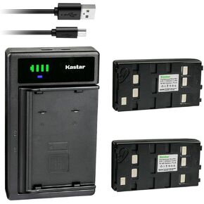 بطارية Kastar قطعتان وشاحن USB ذكي متوافق مع بطارية Sony NP-55H NP-77H، سلسلة Sony CCD-TR CCD-TR880E CCD-TR9 CCD-TR900 CCD-TR91 CCD-TR916 CCD-TR93 CCD-TR94 CCD-TR96 CCD -TR98 سي سي دي-TR99