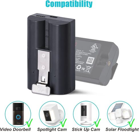 1 حزمة بطارية قابلة لإعادة الشحن بقدرة 6040 مللي أمبير في الساعة متوافقة مع جرس باب الفيديو Ring 2/3/4، وجرس باب الفيديو 3 Plus، وبطارية Stick Up Cam (الجيل الثاني والثالث) وبطارية كاميرا Spotlight in Kuwait