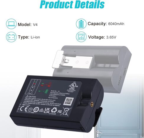 1 حزمة بطارية قابلة لإعادة الشحن بقدرة 6040 مللي أمبير في الساعة متوافقة مع جرس باب الفيديو Ring 2/3/4، وجرس باب الفيديو 3 Plus، وبطارية Stick Up Cam (الجيل الثاني والثالث) وبطارية كاميرا Spotlight in Kuwait