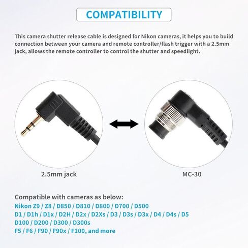 2.5mm to N1 Camera Shutter Release Cable Remote Control Cord Speedlight Flash Trigger Connect Spring Coiled Wire Cord for Nikon Z8 Z9 D850 D500 D5 D810 D810A D800 D700 D4s D4 D3 D3s in Saudi Arabia