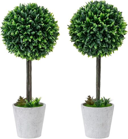 MyGift 12 inch Realistic Artificial Purple Boxwood Topiary Trees, Tabletop Decorative Faux Plants with Gray Plastic Pots, Set of 2 in Saudi Arabia