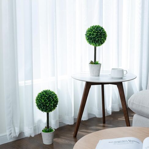 MyGift 12 inch Realistic Artificial Purple Boxwood Topiary Trees, Tabletop Decorative Faux Plants with Gray Plastic Pots, Set of 2 in Saudi Arabia