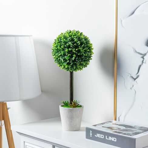 MyGift 12 inch Realistic Artificial Purple Boxwood Topiary Trees, Tabletop Decorative Faux Plants with Gray Plastic Pots, Set of 2 in Saudi Arabia