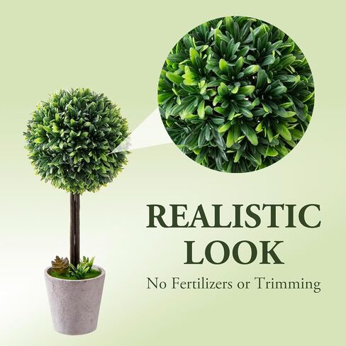 MyGift 12 inch Realistic Artificial Purple Boxwood Topiary Trees, Tabletop Decorative Faux Plants with Gray Plastic Pots, Set of 2 in Saudi Arabia