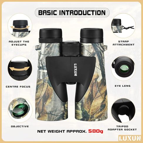 LUXUN 12x50 High Powered Binoculars for Adults with BAK4 Prism, Binoculars with Long Range for Bird Watching Hunting Hiking Travel Cruise Trip,Camouflage Coated in Saudi Arabia