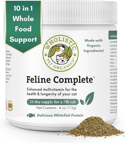 Wholistic Pet Organics Feline Complete: مسحوق الفيتامينات المتعددة للقطط - 8 أونصة - مكملات دعم المناعة للقطط - مضادات الأكسدة - نكهة اليقطين العضوية (اليقطين العضوي، 8 أونصة) in Kuwait