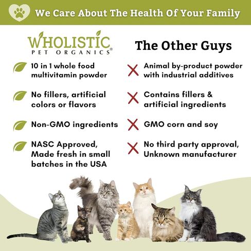 Wholistic Pet Organics Feline Complete: مسحوق الفيتامينات المتعددة للقطط - 8 أونصة - مكملات دعم المناعة للقطط - مضادات الأكسدة - نكهة اليقطين العضوية (اليقطين العضوي، 8 أونصة) in Kuwait