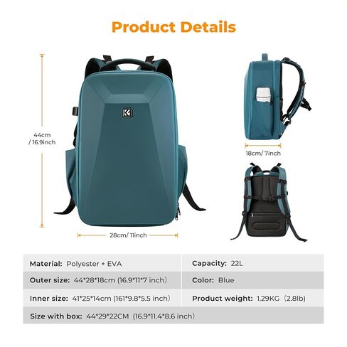 K&F Concept Camera Backpack,Hardshell Photography DSLR Camera Bag with 15-15.6 Inch Laptop Compartment Waterproof Hard Shell Camera Case Compatible for Canon/Nikon/Sony/DJI Mavic Drone in Saudi Arabia