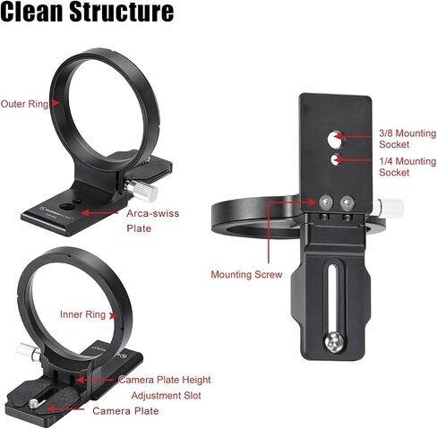 SUNWAYFOTO LS-63 Rotating Collar for a7rv a7riv a7m4 a6500 Mirrorless Cameras,Tripod Mount Ring Lens Support Collar Arca Swiss Plate Mount DSLR Horizontal Vertical Switching in Saudi Arabia
