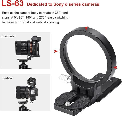 SUNWAYFOTO LS-63 Rotating Collar for a7rv a7riv a7m4 a6500 Mirrorless Cameras,Tripod Mount Ring Lens Support Collar Arca Swiss Plate Mount DSLR Horizontal Vertical Switching in Saudi Arabia