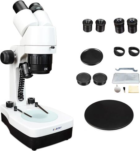 SVBONY SM403 مجهر ستيريو ثنائي العينين للبالغين، مجهر فحص ستيريو مع تكبير 20X 40X 80X، إضاءة LED مزدوجة، حامل ذراع، للصيانة الصناعية للوحة الدوائر الصغيرة in Kuwait