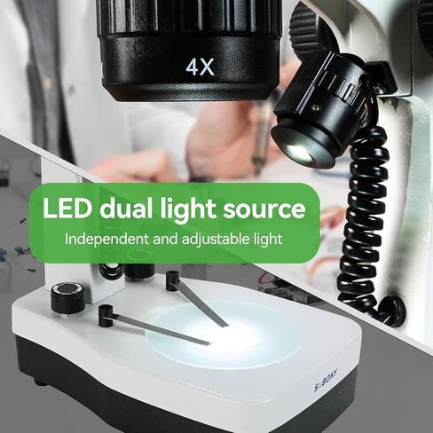 SVBONY SM403 مجهر ستيريو ثنائي العينين للبالغين، مجهر فحص ستيريو مع تكبير 20X 40X 80X، إضاءة LED مزدوجة، حامل ذراع، للصيانة الصناعية للوحة الدوائر الصغيرة in Kuwait
