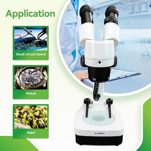 SVBONY SM403 مجهر ستيريو ثنائي العينين للبالغين، مجهر فحص ستيريو مع تكبير 20X 40X 80X، إضاءة LED مزدوجة، حامل ذراع، للصيانة الصناعية للوحة الدوائر الصغيرة in Kuwait