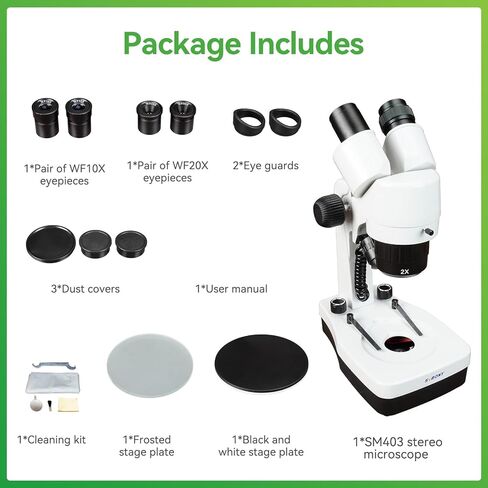 SVBONY SM403 مجهر ستيريو ثنائي العينين للبالغين، مجهر فحص ستيريو مع تكبير 20X 40X 80X، إضاءة LED مزدوجة، حامل ذراع، للصيانة الصناعية للوحة الدوائر الصغيرة in Kuwait