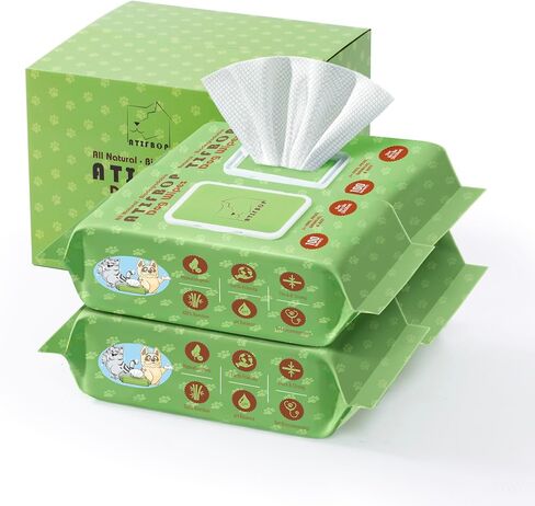 ATIFBOP Dog Wipes for Paws and Bum, Plant Based Pet Grooming Wipes Natural and Gentle, 400 Wipes for Cleaning & Grooming Fragance-Free in Saudi Arabia
