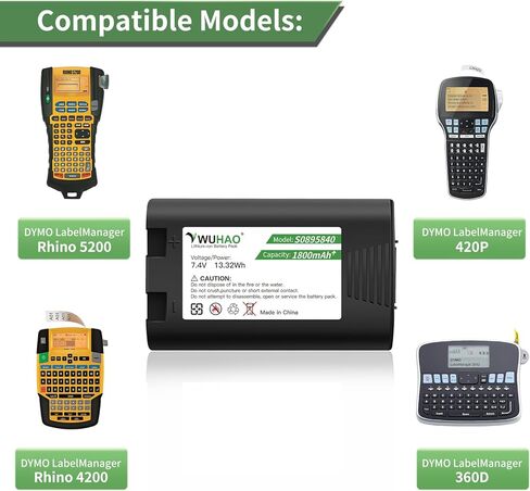 ترقية استبدال بطارية WUHAO لـ DYMO Rhino 5200 [1800 مللي أمبير] لـ DYMO LabelManager 360D Rhino 4200 LabelManager 420P جزء البطارية رقم S0895840 W002856 7.4V in Saudi Arabia