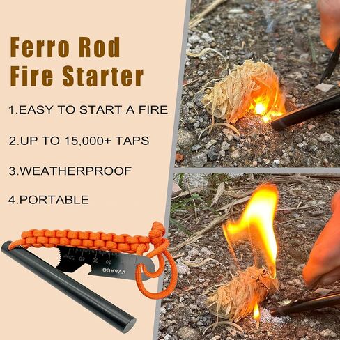 VVAAGG Flint and Steel Fire Starter Kit Survivor, 3/8" 1/2 inch Ferro Rods and Magnesium Rods with Paracord Handle in Kuwait