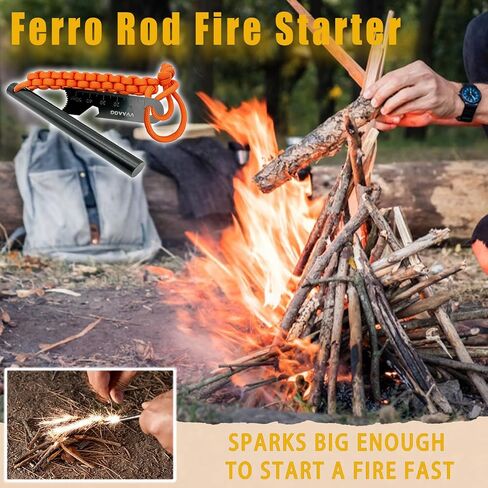 VVAAGG Flint and Steel Fire Starter Kit Survivor, 3/8" 1/2 inch Ferro Rods and Magnesium Rods with Paracord Handle in Kuwait