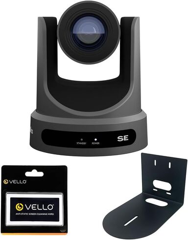كاميرا PTZOptics Move SE SDI/HDMI/USB/IP PTZ مع حزمة تكبير بصري 12x (رمادي) مع HuddleCamHD أسود HCM-1 حامل تثبيت صغير عالمي على الحائط ومناديل تنظيف الشاشة المضادة للكهرباء الساكنة in Kuwait