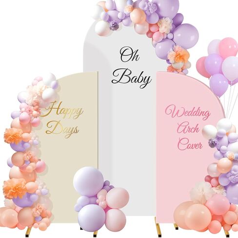 Buryeah 3 Pcs Wedding Arch Backdrop Cover Spandex Fitted Arch Cover Backdrop Fabric 7.2' 5' 2 Sided Round Top Chiara Arch Stand Cover for Birthday Party Bridal Baby Shower Decor, White, Beige, Pink in Saudi Arabia