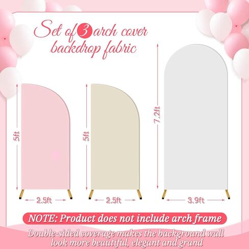 Buryeah 3 Pcs Wedding Arch Backdrop Cover Spandex Fitted Arch Cover Backdrop Fabric 7.2' 5' 2 Sided Round Top Chiara Arch Stand Cover for Birthday Party Bridal Baby Shower Decor, White, Beige, Pink in Saudi Arabia