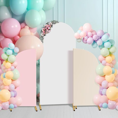 Buryeah 3 Pcs Wedding Arch Backdrop Cover Spandex Fitted Arch Cover Backdrop Fabric 7.2' 5' 2 Sided Round Top Chiara Arch Stand Cover for Birthday Party Bridal Baby Shower Decor, White, Beige, Pink in Saudi Arabia