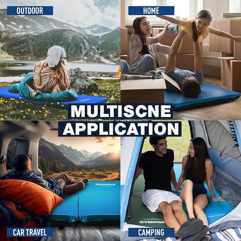 Overmont 3"Thick Self-Inflating Sleeping Pad - Wide Foam Camping Mattress Portable Roll Up Outdoor Mat for Tent Car Truck Van Rooftop - 4 Season in Kuwait