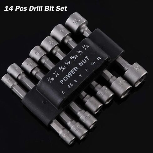 Power Nut Driver Drill Bit Set of 14 Pcs Metric Socket Wrench Screw 1/4 Inch Hex Bits Adapter in Saudi Arabia