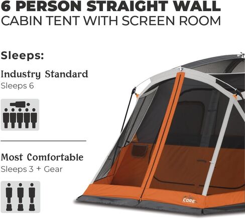 CORE Tent for Family Camping | 4 Person & 6 Person Portable Camp Tent with Carry Bag for Outdoor Car Camping | Included Gear Loft Organizer for Camp Accessories in Kuwait