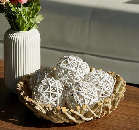 كرات زخرفية برتقالية مقاس 4 بوصات من Qingbei Rina للأوعية المركزية، 4 قطع من كرات الخوص الروطان، كرات خوص كبيرة لحشو المزهرية للطاولة، هدايا ديكور المنزل في عطلة الشتاء in Kuwait