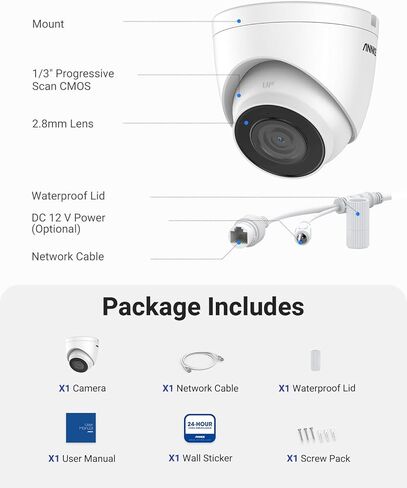 كاميرا أمان ANNKE PoE، كاميرا IP Turret بدقة 4K مع تقنية الذكاء الاصطناعي للكشف عن الإنسان/المركبة، صوت، زاوية عريضة 2.8 مم، وصول عن بعد، رؤية ليلية 100 قدم 2.0، IP67، H.265+، دعم بطاقة TF سعة 256 جيجابايت-C800 in Kuwait