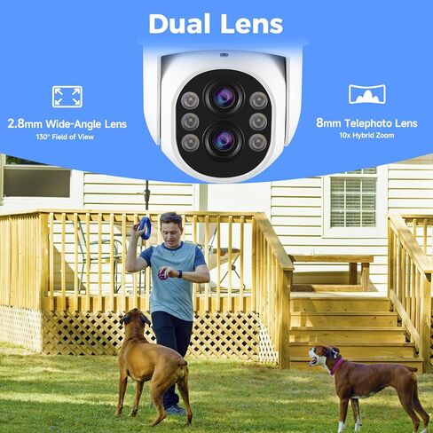 Dual Lens Outdoor PTZ WiFi Camera, 3MP Home Security Camera with Auto Tracking, 355° Pan, 90° Tilt & 10X Hybrid Zoom, Spotlight Camera, Color Night Vision, Works Standalone NVR in Kuwait