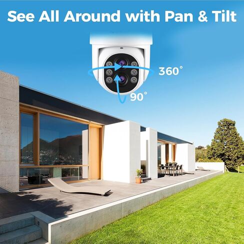 Dual Lens Outdoor PTZ WiFi Camera, 3MP Home Security Camera with Auto Tracking, 355° Pan, 90° Tilt & 10X Hybrid Zoom, Spotlight Camera, Color Night Vision, Works Standalone NVR in Kuwait