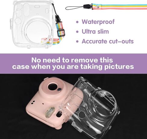 حافظة حماية MOSISO متوافقة مع كاميرا Instax Mini 11 الفورية، غطاء حافظة كاميرا صلب مع حزام كتف قابل للتعديل بألوان قوس قزح، شفاف كريستالي in Saudi Arabia