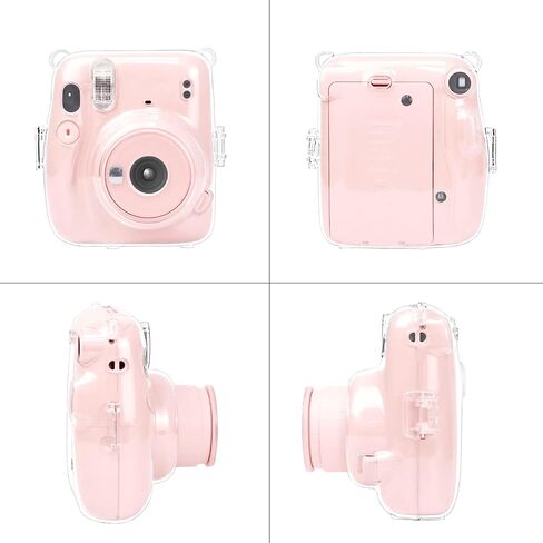 حافظة حماية MOSISO متوافقة مع كاميرا Instax Mini 11 الفورية، غطاء حافظة كاميرا صلب مع حزام كتف قابل للتعديل بألوان قوس قزح، شفاف كريستالي in Saudi Arabia