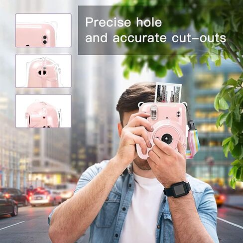 حافظة حماية MOSISO متوافقة مع كاميرا Instax Mini 11 الفورية، غطاء حافظة كاميرا صلب مع حزام كتف قابل للتعديل بألوان قوس قزح، شفاف كريستالي in Saudi Arabia