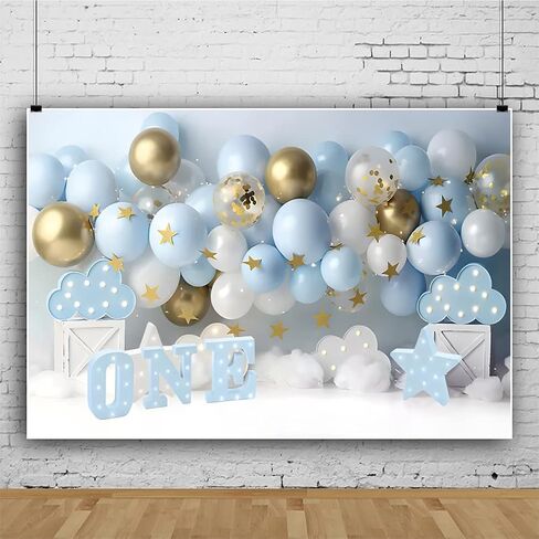 البالونات صور خلفية للصبي حفلة عيد ميلاد 7x5ft النسيج الأولاد كعكة سحق خلفية سنة واحدة خلفية عيد ميلاد الطفل خلفية زرقاء لعيد الميلاد الأول صبي الطفل 1 عيد ميلاد حزب الديكور in Kuwait