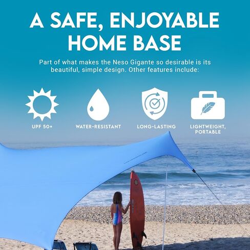 Neso Gigante Portable Beach Tent Sun Shelter - Lightweight Beach Shade Canopy - Easy Setup for Family Outings - Patented Reinforced Corners - UPF 50+ Sun Protection - 8ft Tall, 11 x 11ft - Rainbow in Kuwait