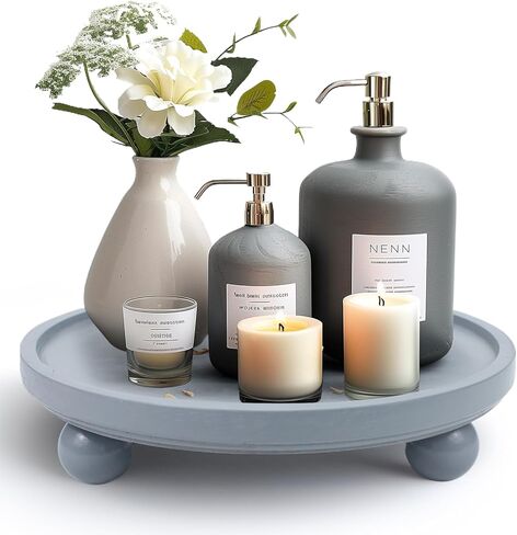 Kylavv Decorative Wooden Risers for Displays Round Wood Tray Risers for Decor, Farmhouse Pedestal Stand, Rustic Cake Stand Centerpiece Tray Counter Organizer for Kitchen Living Room Home Bathroom in Kuwait