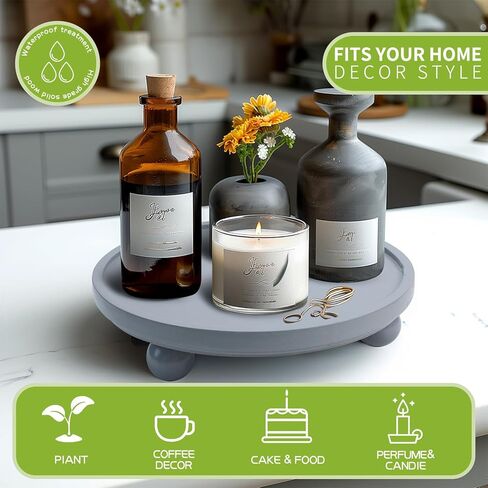 Kylavv Decorative Wooden Risers for Displays Round Wood Tray Risers for Decor, Farmhouse Pedestal Stand, Rustic Cake Stand Centerpiece Tray Counter Organizer for Kitchen Living Room Home Bathroom in Kuwait