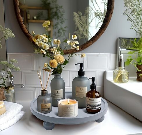 Kylavv Decorative Wooden Risers for Displays Round Wood Tray Risers for Decor, Farmhouse Pedestal Stand, Rustic Cake Stand Centerpiece Tray Counter Organizer for Kitchen Living Room Home Bathroom in Kuwait