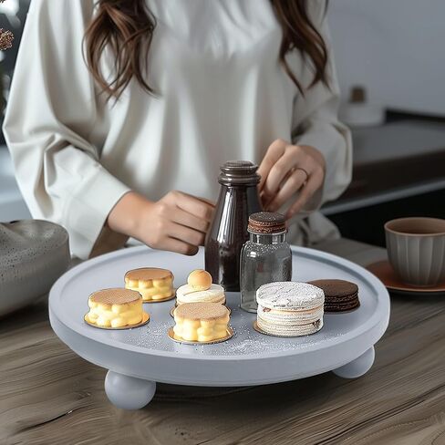 Kylavv Decorative Wooden Risers for Displays Round Wood Tray Risers for Decor, Farmhouse Pedestal Stand, Rustic Cake Stand Centerpiece Tray Counter Organizer for Kitchen Living Room Home Bathroom in Kuwait
