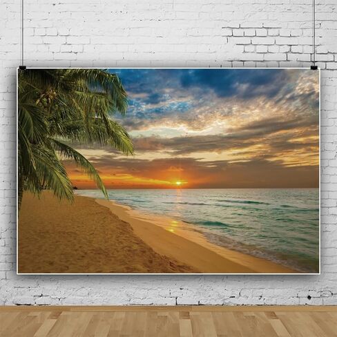 خلفية الشاطئ الاستوائية 10x8ft الصيف شاطئ شروق الشمس غروب الشمس خلفية شاطئ البحر شجرة جوز الهند التصوير خلفية الصيف موضوع الطرف الديكور صورة التصوير الدعائم راية in Kuwait