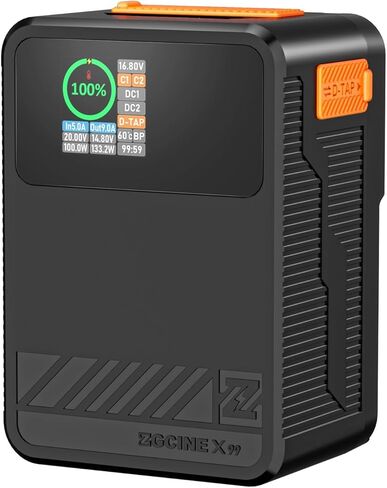 ZGCINE X99 V-Mount Battery,99Wh/14.8V Mini V-Mount Battery Support bidirectional 100W PD USB-C Fast Charger, withDual USB-C PD, D-TAP, Dual DC Port, 1.3-inch IPS Screen in Saudi Arabia