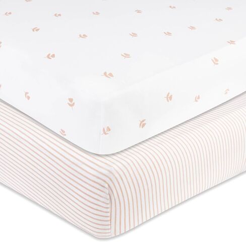 Pack n Play Playard Sheet | Portable Crib Sheet Set 2 Pack Black and White Abstract Stripes and Dots by Ely's & Co in Kuwait