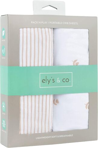 Pack n Play Playard Sheet | Portable Crib Sheet Set 2 Pack Black and White Abstract Stripes and Dots by Ely's & Co in Kuwait